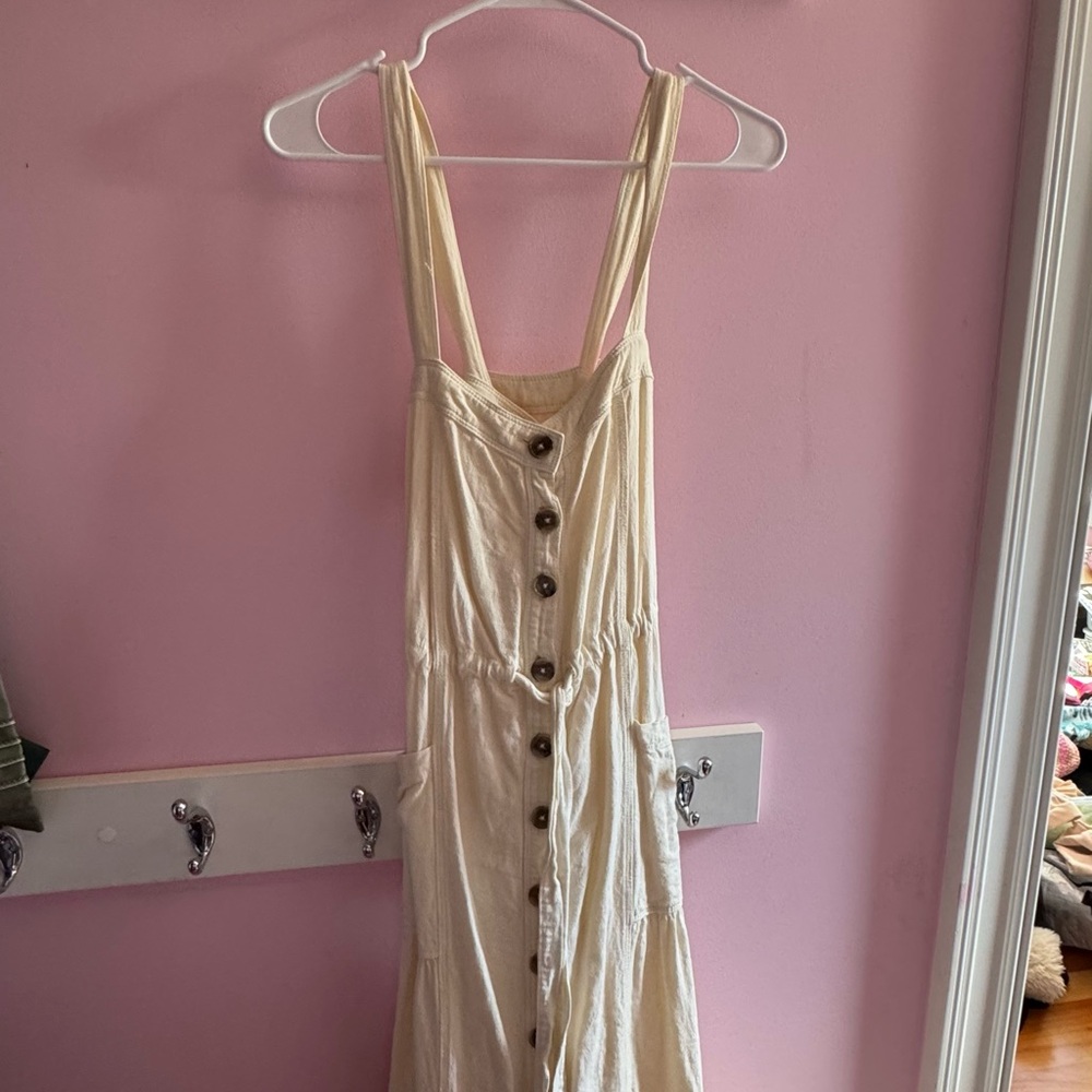 Free People Cream Button-Front Midi Sundress